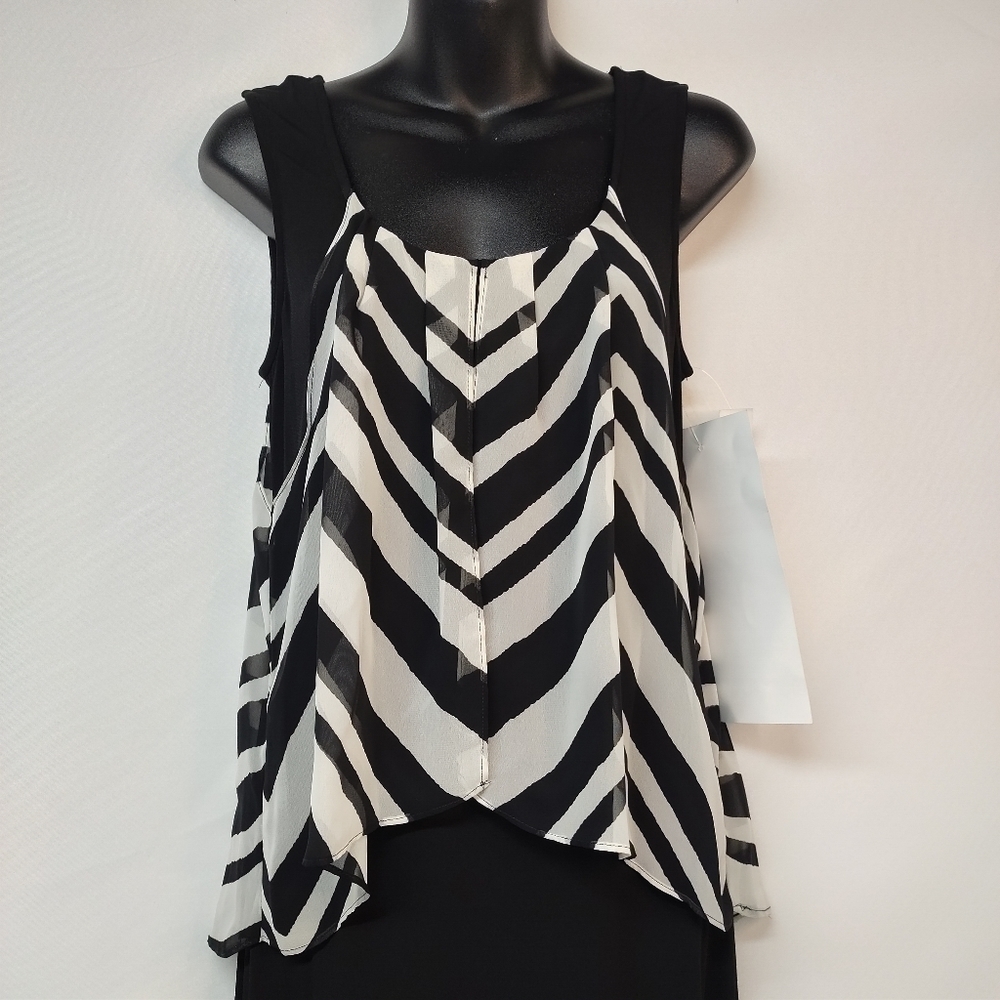 Connected Apparel Black White Striped Full-length Overlay Dress Size 6 NWT - Picture 4 of 10
